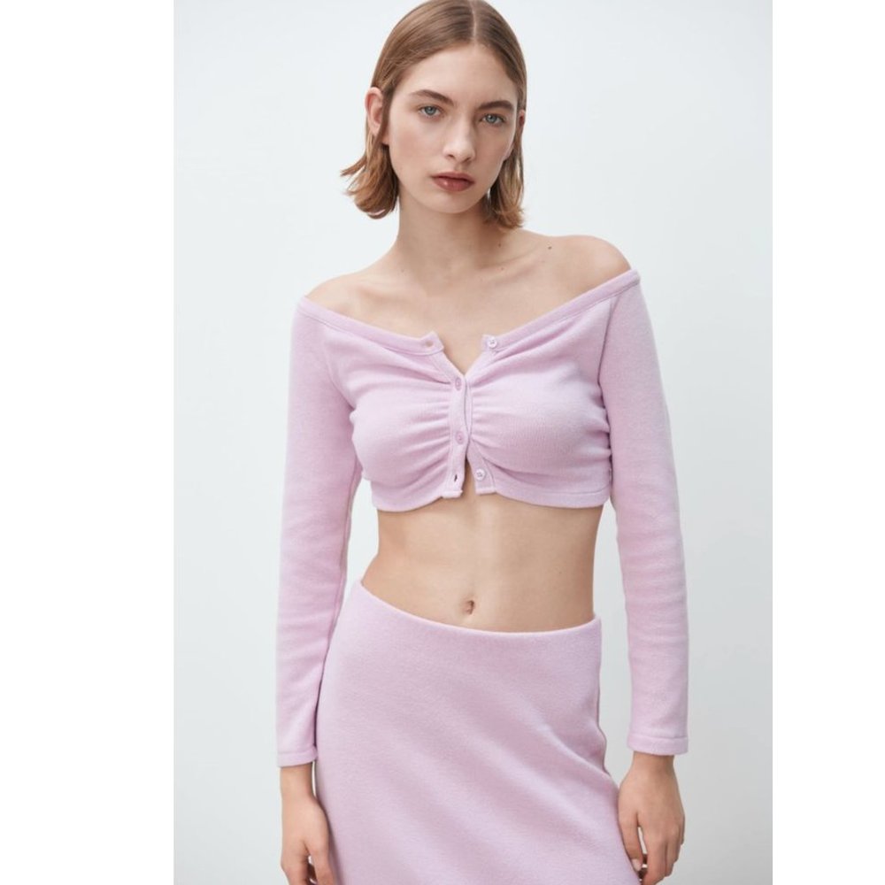 Zara Soft Ruched Cropped Cardigan